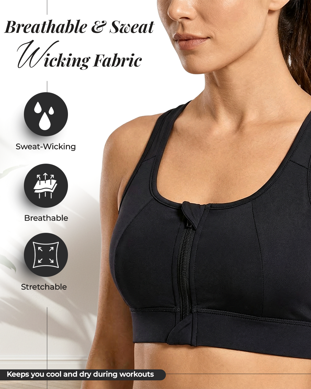zip front bra easy wear gym bra for women