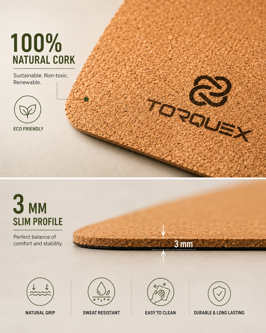 100 % Pure Cork Yoga Mat with Bag | Exercise Mat